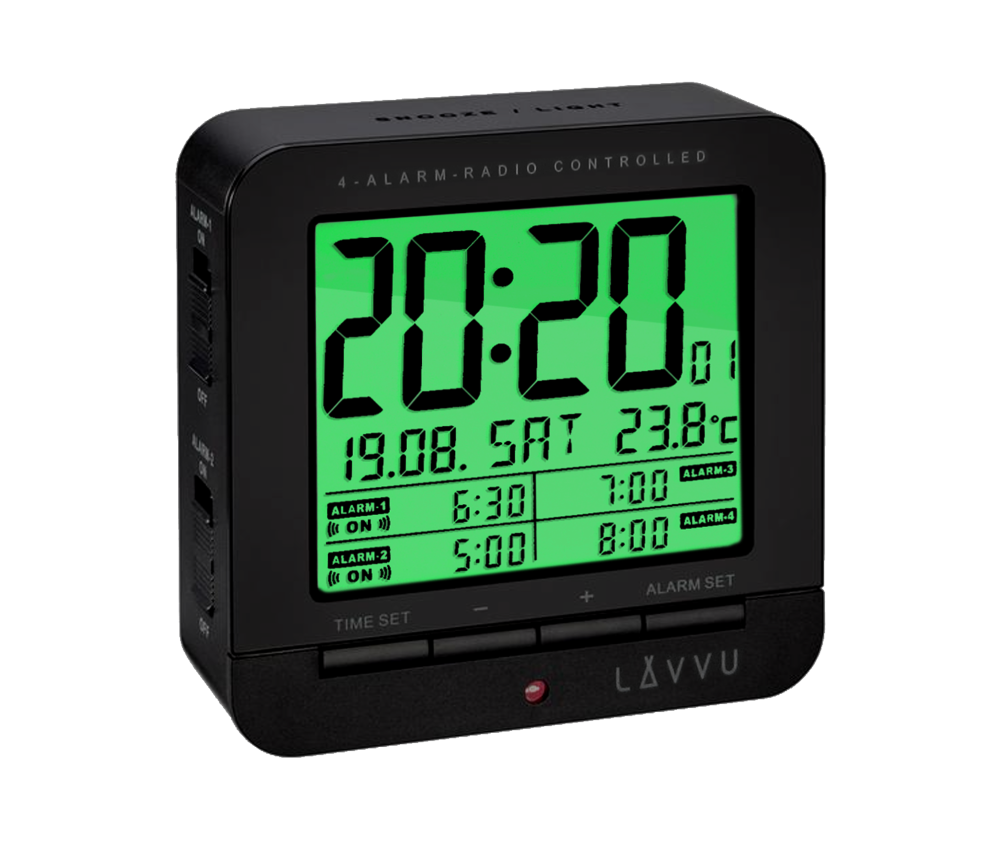 Digital Radio Controlled Alarm Clock LAVVU Black Cube