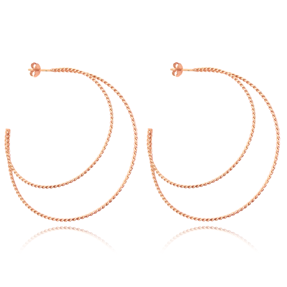 MINET Rose gold stříbrné náušnice dvojité KRUHY