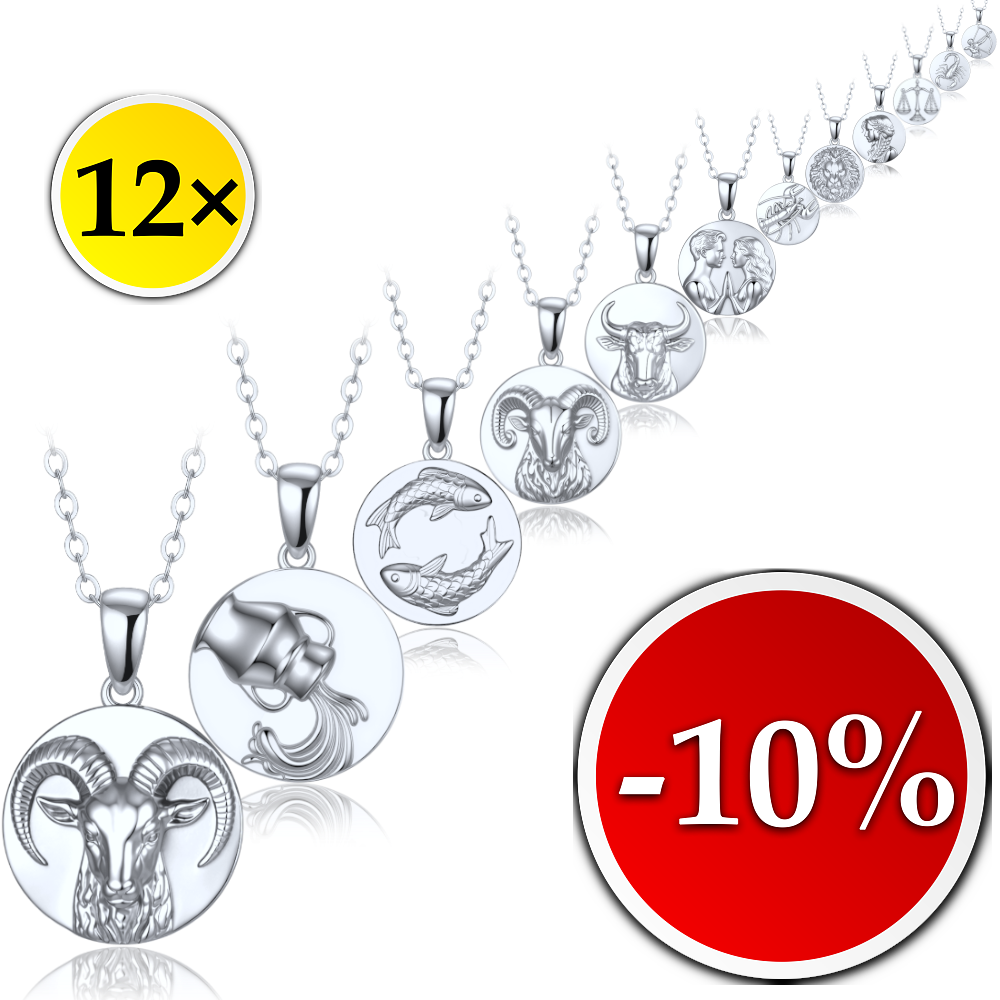 MINET Sada 12 ks stříbrných náhrdelníků znamení - SLEVA 10%