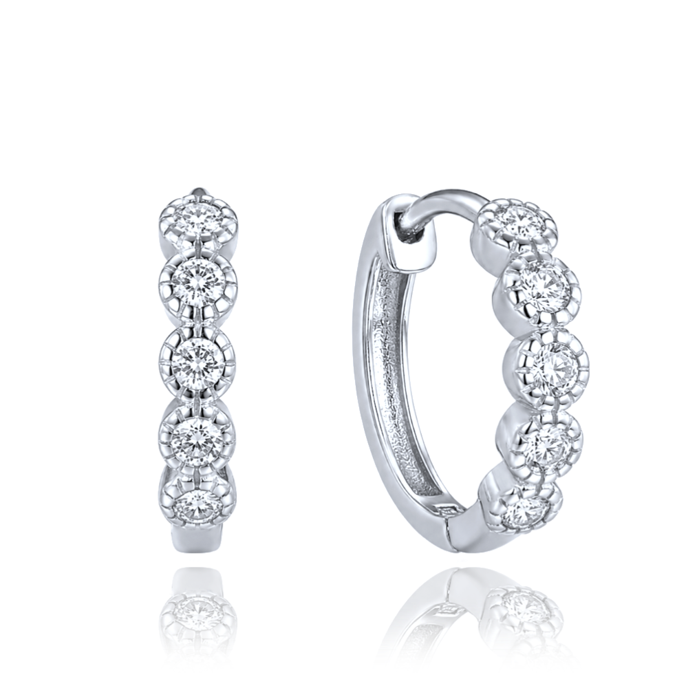 MINET Dětské stříbrné náušnice kroužky s bílými zirkony