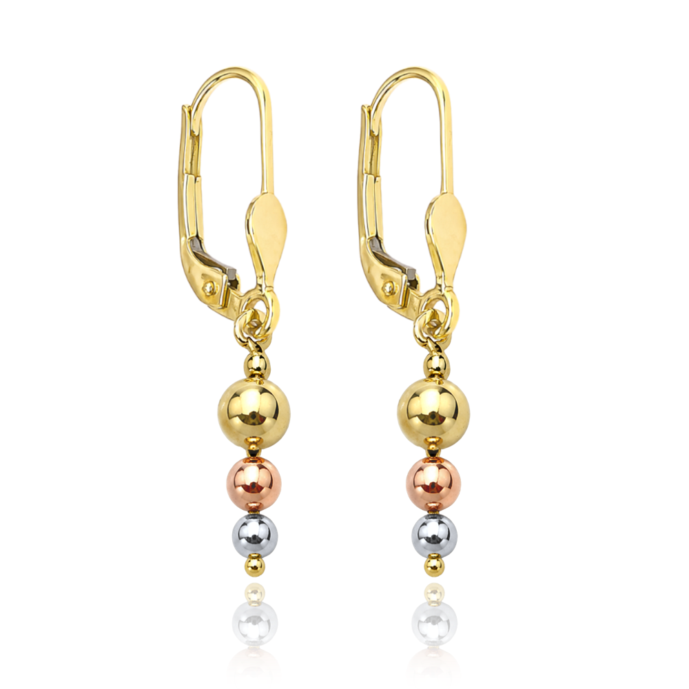 MINET Elegantní trojbarevné zlaté náušnice kuličky Au 585/1000 1,75g
