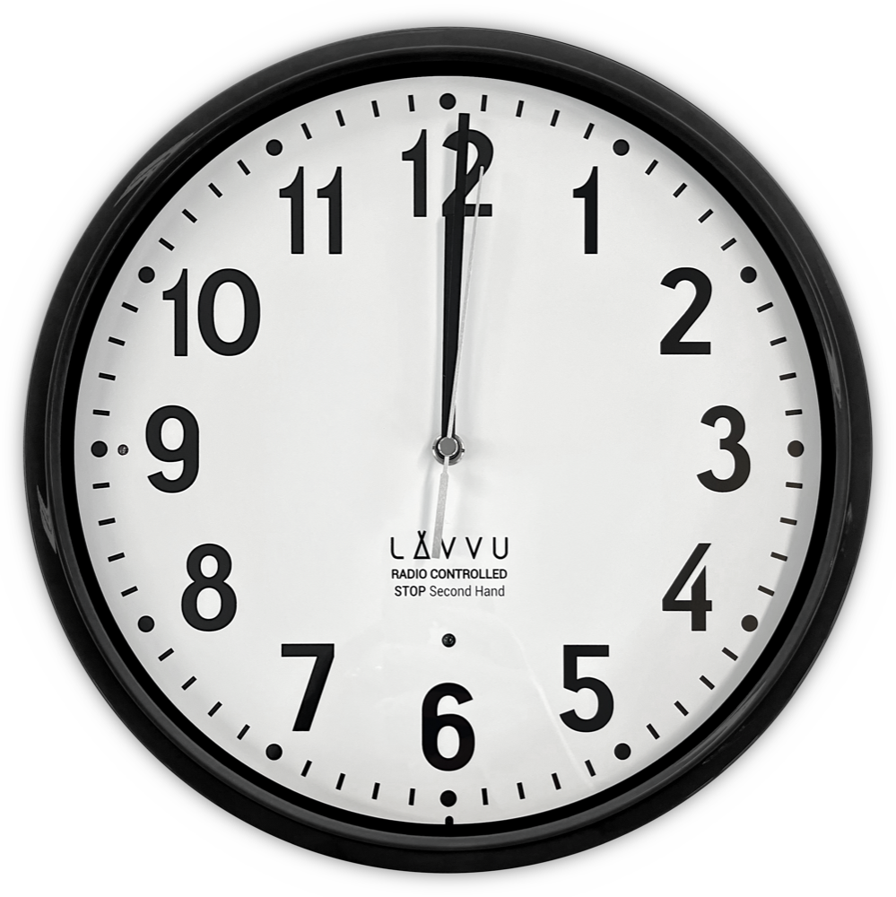 LAVVU Černé hodiny Accurate Black řízené rádiovým signálem - 3 ROKY ZÁRUKA! ⌀30cm