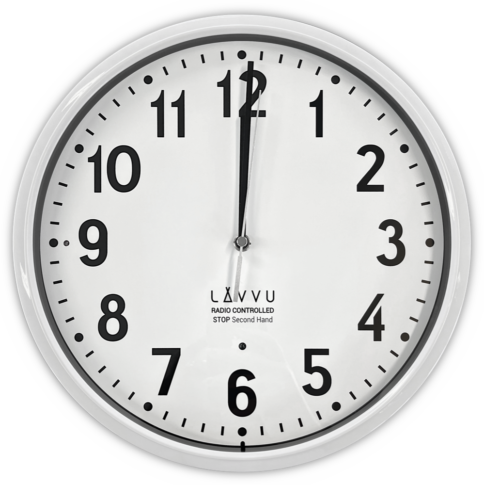 LAVVU Bílé hodiny Accurate White řízené rádiovým signálem - 3 ROKY ZÁRUKA! ⌀30cm
