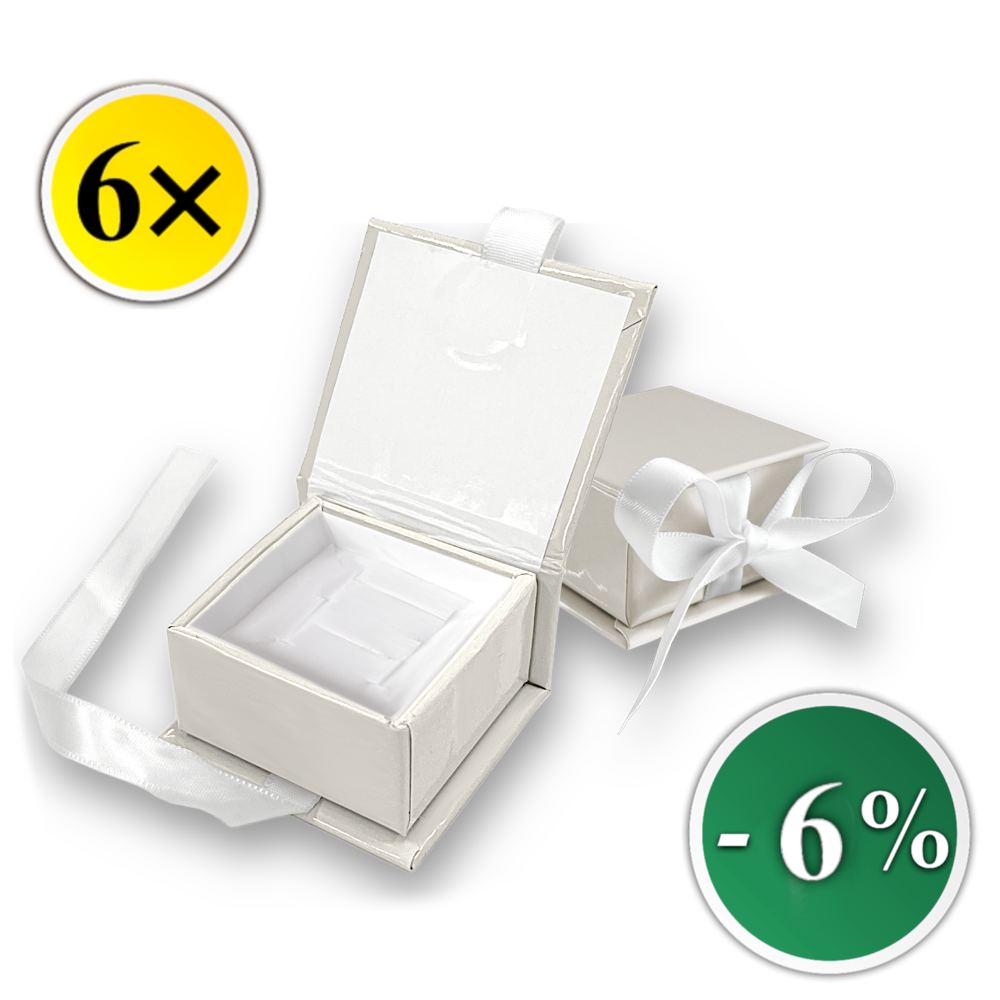 MINET Sada 6 ks Béžová magnetická krabička na šperky s bílou stuhou - 5 x 5 x 3 cm - SLEVA 6%