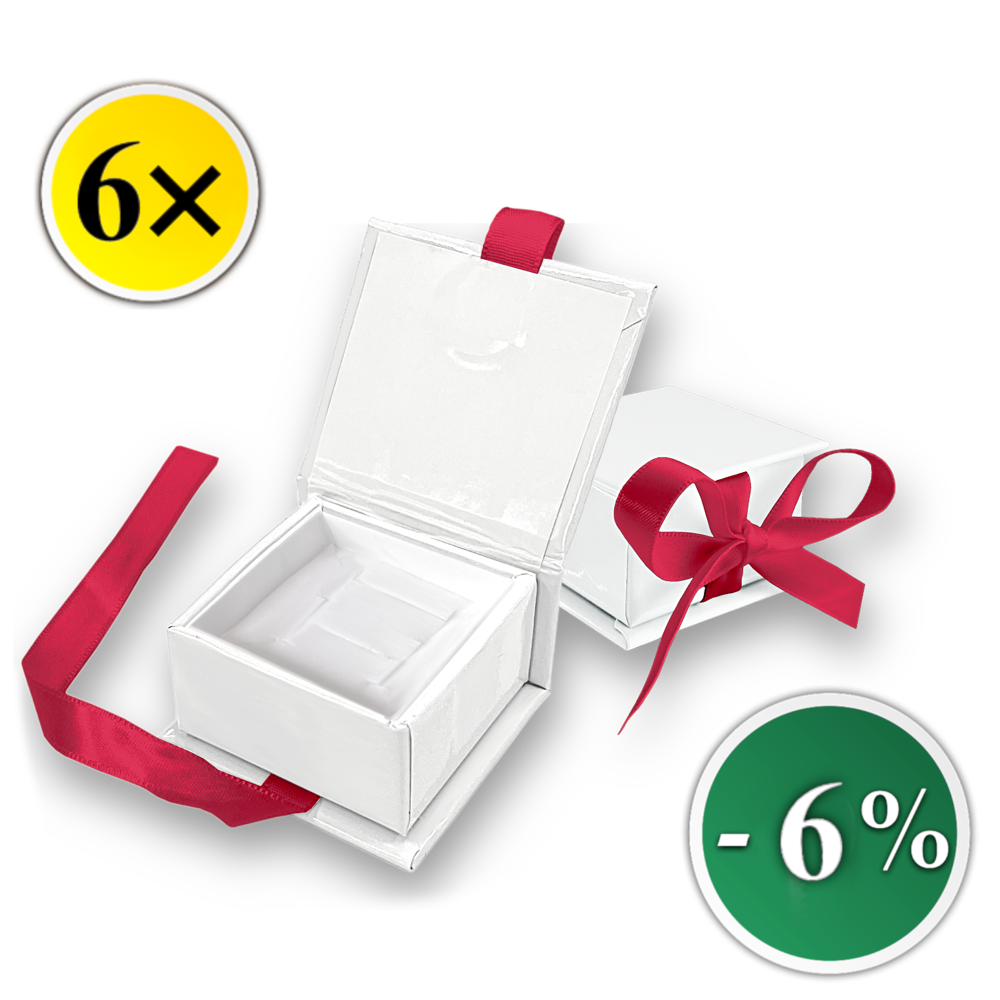 MINET Sada 6 ks Bílá magnetická krabička na šperky s tmavě růžovou stuhou - 5 x 5 x 3 cm - SLEVA 6%