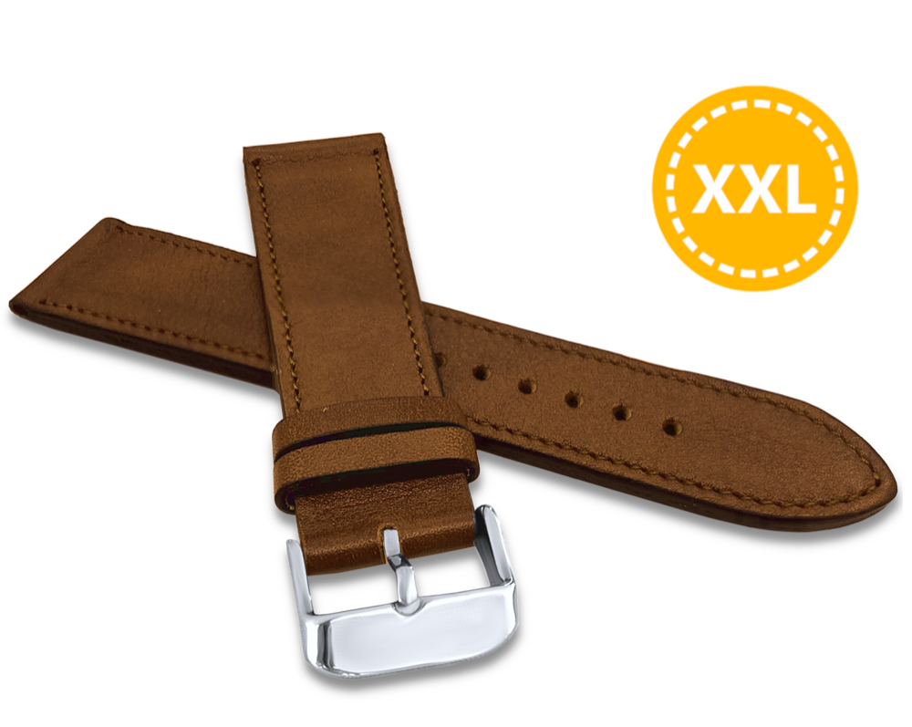 LAVVU XXL Prodloužený prošitý hnědý řemínek VERONA z luxusní kůže Top Grain